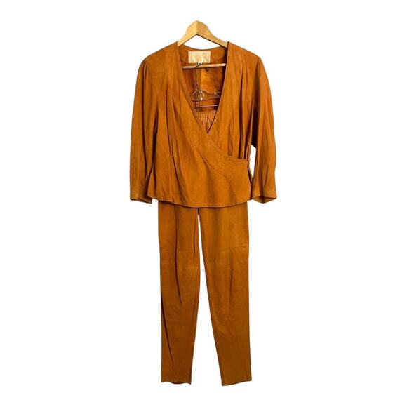 Vintage Salamander Suede Leather Outfit Jacket Pants set 80s 90s M Retro - Picture 1 of 11